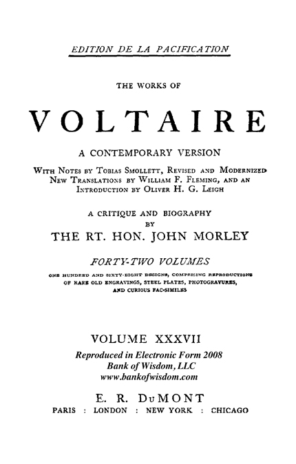 The Works of Voltaire, Vol. 37 of 42 vols. + INDEX volume 43